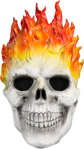 Vista 2 de Máscara de jinete fantasma, máscara de calavera de llama demonio, máscara de esqueleto de cara completa, casco de terror para Halloween
