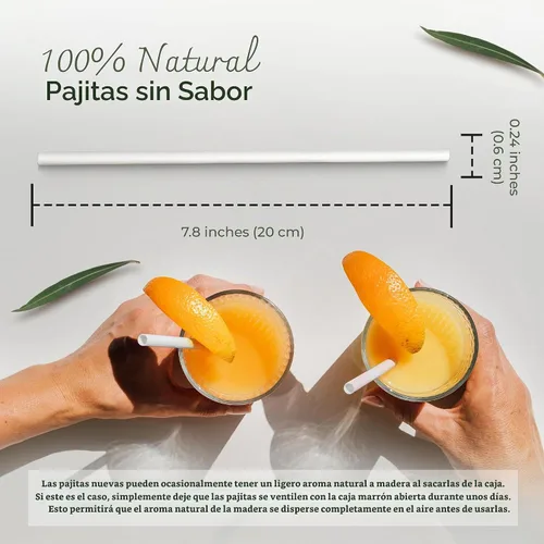 Vista 4 de EcoPreps - Pajitas desechables de fibra de bambú biodegradable, 150 unidades, 7.8 pulgadas 100% Compostable, Eco-Friendly Drinking Straw