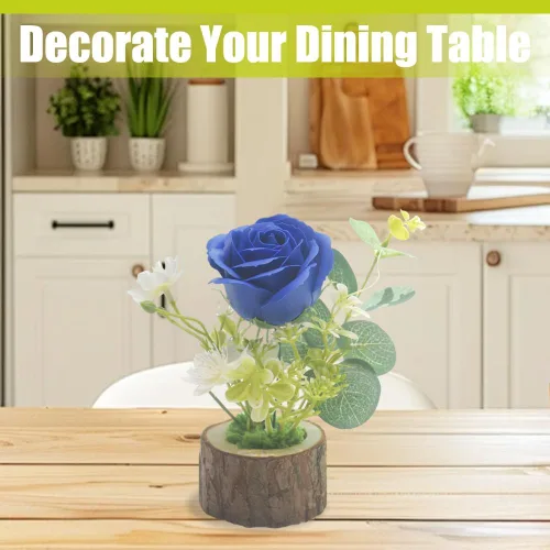 Vista 4 de Plantas artificiales en maceta, mini ramo de rosas de seda con maceta de Rojo + Rosa + Azul