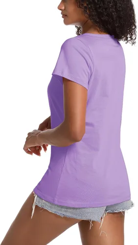 Vista 4 de TACVASEN Camisetas de algodón para mujer, camiseta de manga corta, casual, camisetas básicas con cuello redondo