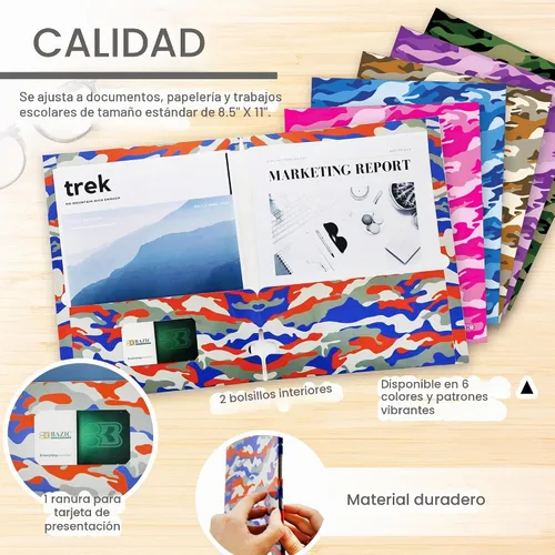 Vista 3 de BAZIC Products Carpeta de papel de camuflaje con 2 bolsillos, juego de 6 Camuflaje - 6 colores surtidos