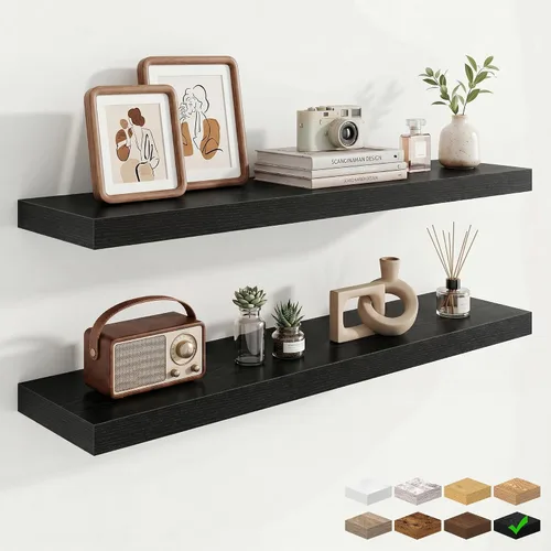 Vista 36 de Marsmiles 12in Depth Floating Shelves, 12x12x1.4, Rustic Brown, Set of 3 Marrón rústico