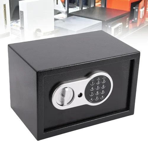 Vista 9 de Hyuduo Mini caja fuerte, caja de seguridad electrónica con contraseña digital y llaves de respaldo, caja de seguridad de acero antirrobo para viajes