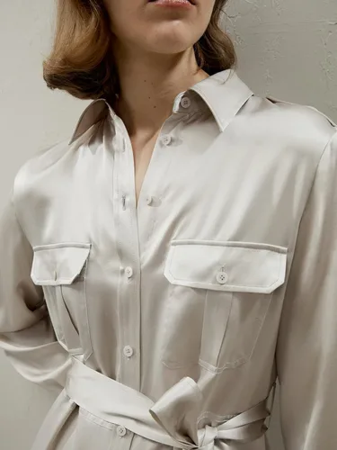 Vista 5 de LilySilk 22 Momme - Vestido largo tipo camisa de seda de morera 100 % con botones, estilo zanja