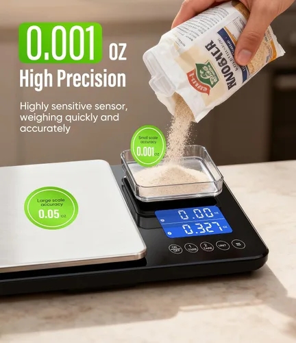 Vista 2 de Digital Dual Platform Kitchen Scale, 33 lb Large & 1.1 lb Mini Food Scale with Dual-Line LCD Display, Stainless Steel, High Precision for Baking