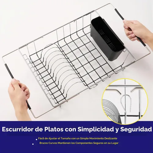Vista 5 de Escurridor de platos extensible sobre el fregadero a 24.5 pulgadas, estación de secado extensible rectangular de cocina que ahorra espacio