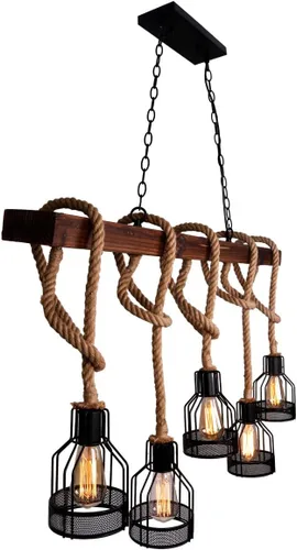 Vista 6 de Luces colgantes de granja para isla de cocina, accesorios de iluminación de cocina, lámpara rústica para comedor con 5 enchufes de bombilla E26
