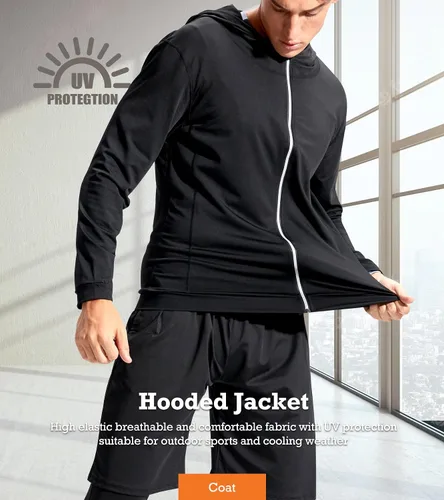 Vista 5 de BOOMCOOL Conjuntos de entrenamiento de 5 piezas que incluyen camisa de compresión, pantalones y chaqueta con capucha para hombres, deportes al aire