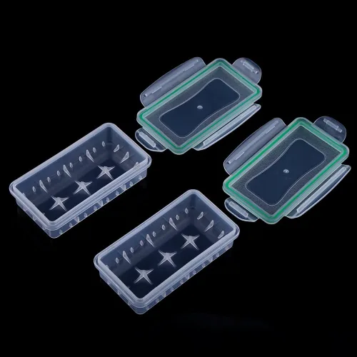 Vista 5 de HAOX Caja de almacenamiento de batería, caja de batería segura organizada seca dura 2 piezas con ranuras para senderismo para baterías 18650