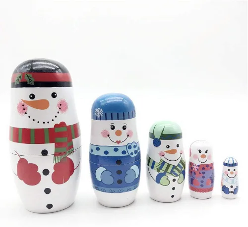 Vista 7 de Konrisa 5 muñecas anidables de Papá Noel, muñeco de nieve, Matryoshka, muñecos de anidación para niños y adultos, figuras hechas a mano de madera