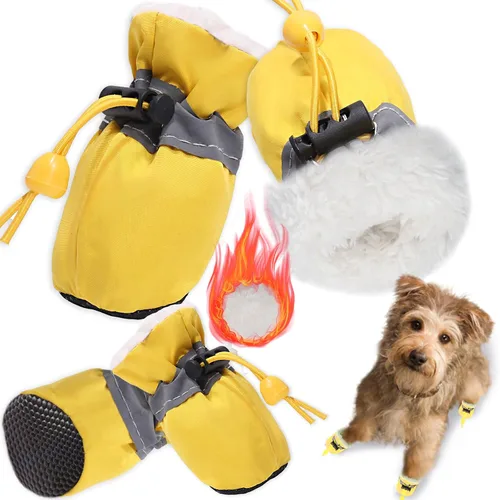 Vista 11 de Botas de nieve para perro, botas de nieve para perros de invierno, botas y protector de patas, botines cálidos para cachorros con tira reflectante
