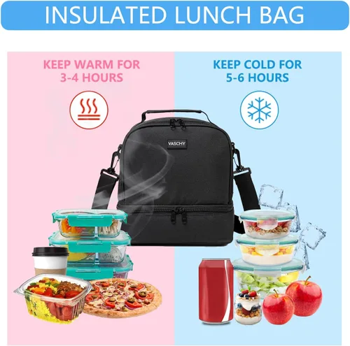 Vista 5 de VASCHY Bolsa de almuerzo aislada, bolsa de almuerzo para hombres y mujeres para el trabajo, pequeña hielera para picnic, color negro