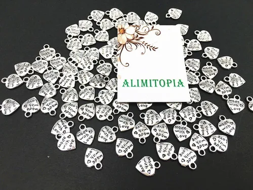 Vista 7 de ALIMITOPIA Dije de doble cara con forma de corazón de durazno hecho con letras de amor, para manualidades, pulseras, collares, joyas