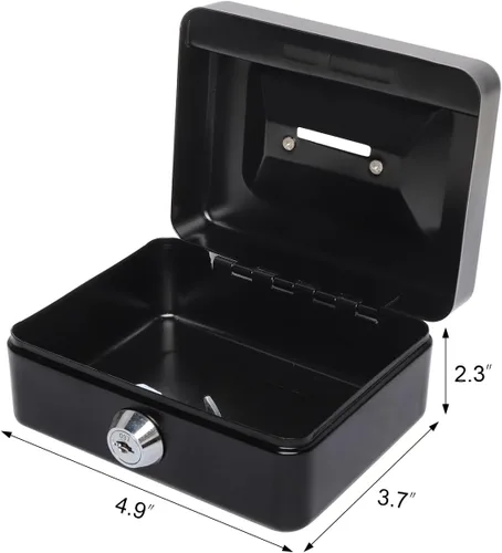 Vista 6 de Caja de dinero pequeña con cerradura y ranura, caja de dinero para efectivo, alcancía para niños, color negro