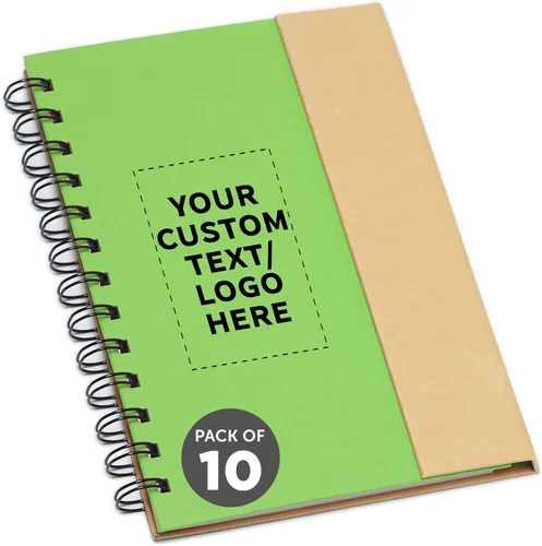 Vista 10 de DISCOUNT PROMOS Juego de 1 cuadernos de espiral ecológicos personalizados con bolígrafos, paquete personalizado a granel, perfecto para negocios