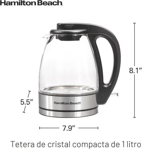 Vista 8 de Hamilton Beach Compact Hervidor de agua de vidrio, 1 litro (40930)