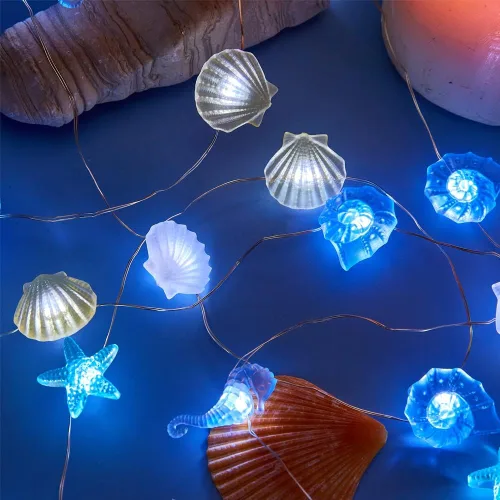 Vista 6 de Luces de vida marina con temática oceánica, cadena de luces de playa y mar, decoración de acuario de playa, tortuga de mar, caballito de mar