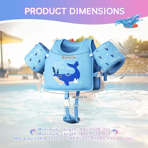 Vista 5 de Chaleco de natación para niños pequeños, flotadores para niños de 20 a 66 libras, chaleco de natación para niños pequeños que aprenden a nadar, Azul