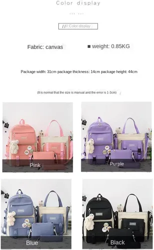 Vista 6 de Teslawi Kawaii - Juego de 4 mochilas estéticas de 17 pulgadas, con colgantes Kawaii, bolsa cruzada, estuche para lápices, bolso, Negro -, Mochila
