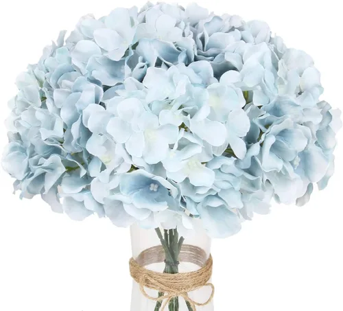 Vista 10 de LuLuHouse - Cabezas de hortensias de seda con tallos artificiales a granel de flores para manualidades, centro de mesa de boda, decoración