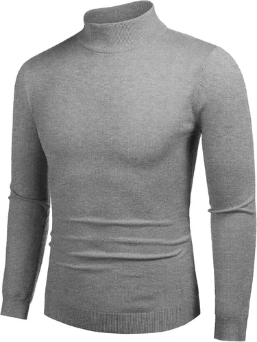 Vista 17 de COOFANDY Suéter de cuello alto falso para hombre, ajuste delgado, informal, básico, suéter térmico de punto 01-Negro