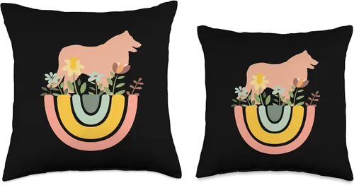 Vista 3 de Border Collie Dog - Mom Dad Pet Cute Rainbow Boho Pink Throw Pillow