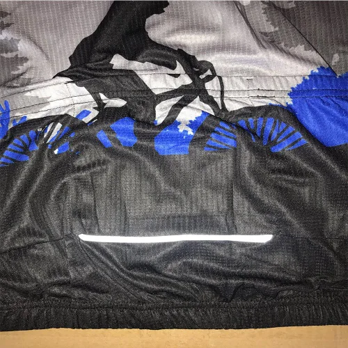 Vista 8 de Maillot de ciclismo para hombre, manga corta, ropa de bicicleta, tira antideslizante, cremallera completa, reflectante en la noche
