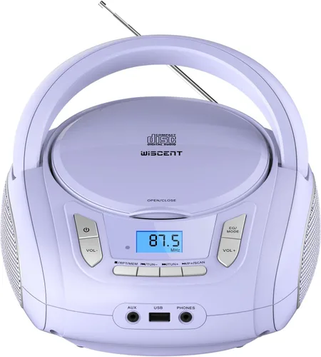 Vista 9 de Reproductor de radio portátil CD Boombox con Bluetooth, radio FM, reproducción de MP3 por USB, entrada AUX, conector para auriculares, compatible