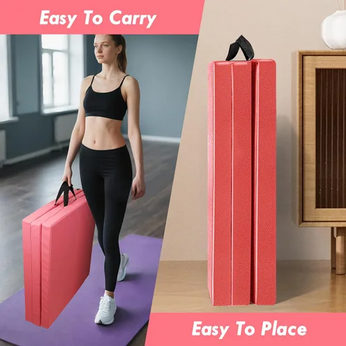 Vista 5 de Tapete de gimnasia plegable de 6 x 2 pies, tapete de yoga de espuma de alta densidad de 2 pulgadas de grosor, antideslizante, para entrenamientos
