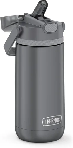 Vista 3 de THERMOS FUNTAINER - Botella de acero inoxidable con popote abatible, aislada al vacío, para niños, 14 onzas, color gris