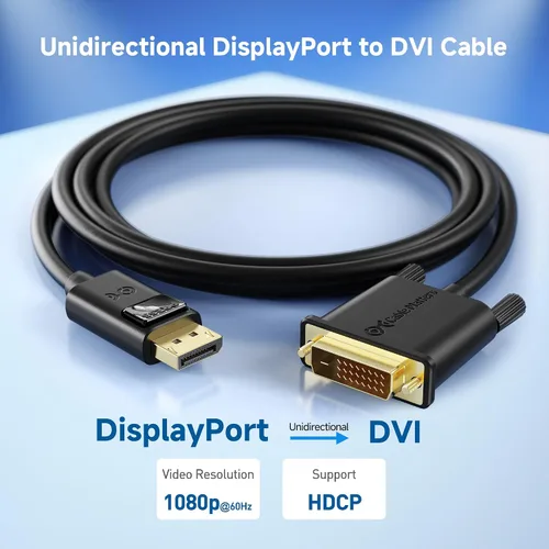 Vista 2 de Cable Matters puerto de visualización en dorado a cable DVI 1080p Full HD, compatible con DP/DP++, espejo o pantalla extendida, conectores