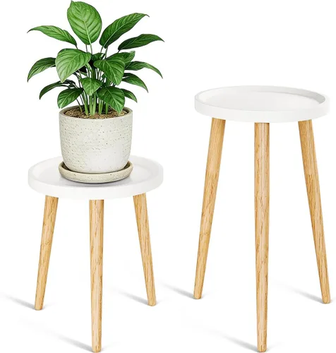 Vista 10 de Soporte alto para plantas de interior, soportes de metal para plantas de interior de mediados de siglo, mesa de altura ajustable para macetas