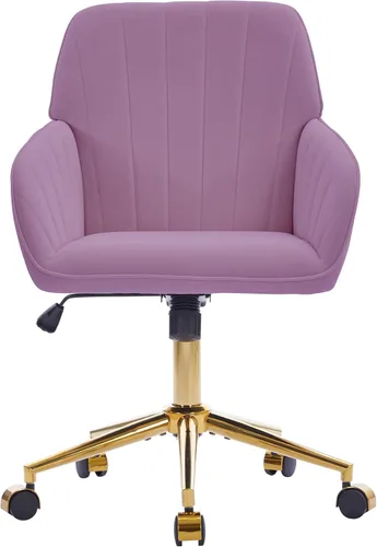Vista 14 de YITAI Silla de escritorio giratoria de terciopelo de 360°, moderno sillón de oficina en casa con base dorada y ruedas para tocador, cómoda silla