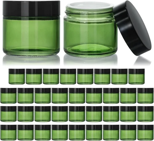 Vista 14 de KEYWING Tarros de vidrio ámbar de 1 oz con tapas negras, paquete de 36 tarros pequeños redondos de vidrio para cosméticos con forros interiores