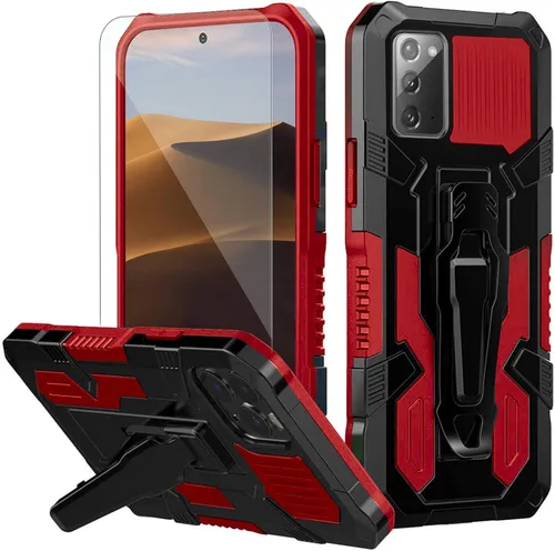 Vista 8 de Funda compatible con Samsung Galaxy Note 20 5G, con protector de pantalla de vidrio templado y clip para cinturón, cuerpo completo, resistente, a