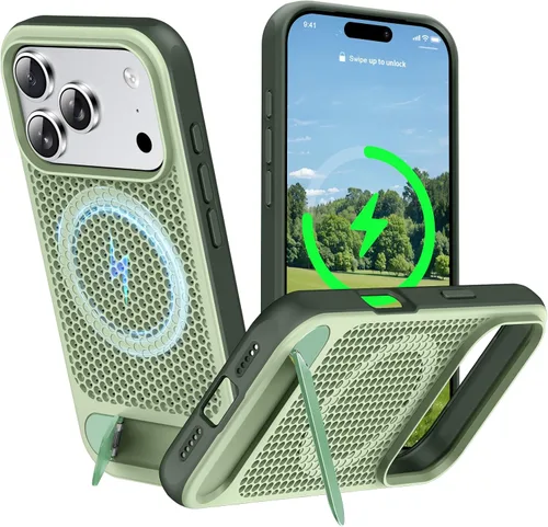 Vista 61 de Funda magnética de disipación de calor para iPhone 13 Pro Max, para MagSafe, protección contra caídas Coolingf, funda con función atril ajustable