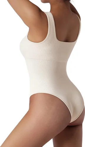 Vista 5 de SUUKSESS Women Ribbed Sexy Bodysuit Sleeveless Square Neck Padded Tank Top