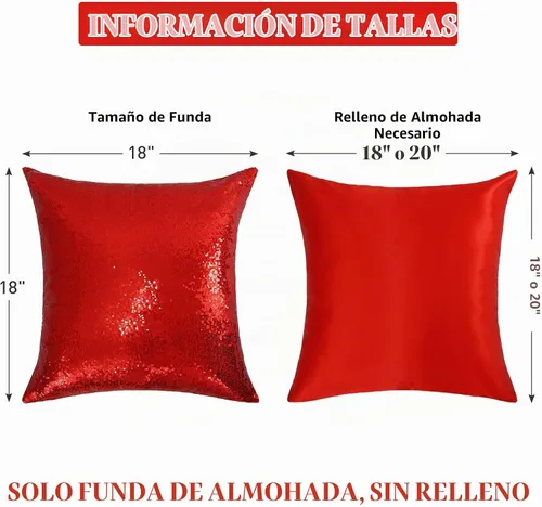 Vista 4 de SquarePie - Juego de 4 fundas de almohada de lentejuelas rojas, 18 x 18 Rojo