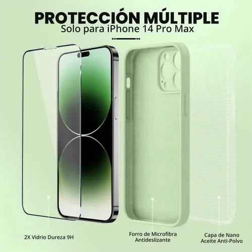 Vista 5 de BossKiss Funda compatible con iPhone 14 Pro Max, silicona mejorada [protección de cámara] [2 protectores de pantalla 9H], forro de microfibra suave