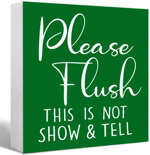 Vista 12 de Divertido letrero de madera negra – Please Flush, Not Show and Tell – Letrero de bloque de madera para inodoro, baño, hogar, mesa, decoración