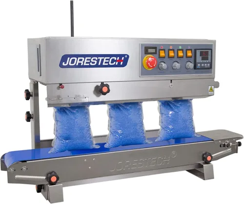 Vista 3 de JORESTECH Sellado continuo de banda de bolsas de plástico con máquina de impresora de fecha (acero inoxidable, E-CBS-800I)