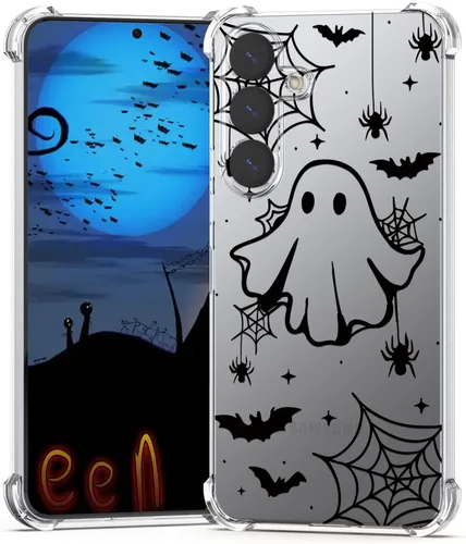 Vista 53 de Funda de Halloween para Google Pixel 6A transparente con diseños de murciélagos fantasmas, funda para teléfono para niñas, elegante, delgada, a