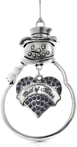 Vista 50 de Inspired Silver - Fuerza Aérea - Adorno de Navidad plateado - Adorno de árbol de Navidad con colgante de corazón azul con circonita cúbica