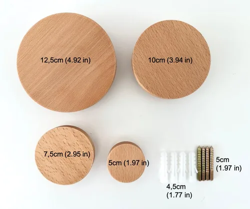 Vista 7 de Ganchos redondos de madera para colgar en la pared, perchas de madera para colgar en la pared, ropa, bufanda, sombrero, bolsa, toalla, decoración