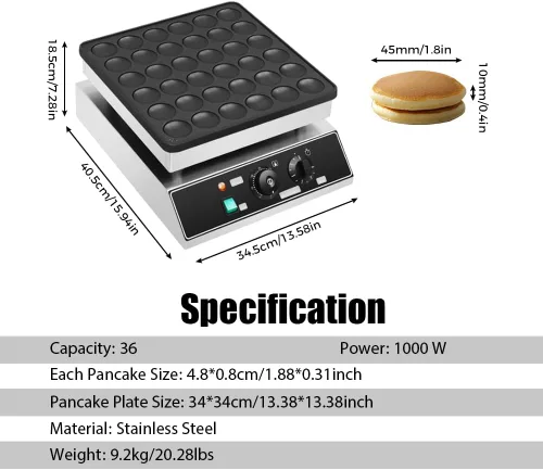 Vista 2 de Mini panqueques holandés de 36 piezas, máquina eléctrica comercial para panqueques, control de tiempo y temperatura, mini waffles de acero