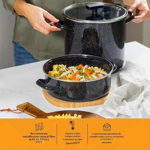 Vista 7 de Granite Ware Juego de utensilios de cocina de 3 piezas, olla de 8 cuartos de galón y cazuela de 3 cuartos con tapa de vidrio, negro moteado