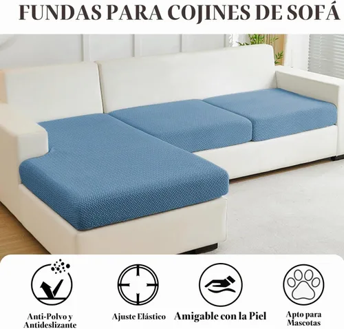 Vista 3 de Fundas de sofá, aptas para mascotas, de cojín universales, elásticas lavables para sofá modular (funda de 2 asientos y diván, con textura color azul)
