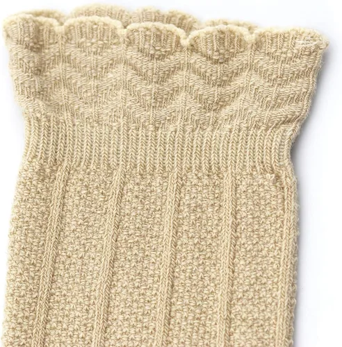Vista 4 de Bestjybt Calcetines altos hasta la rodilla para bebés y niños, de algodón, con tubo de punto trenzado y volantes, 5 pares