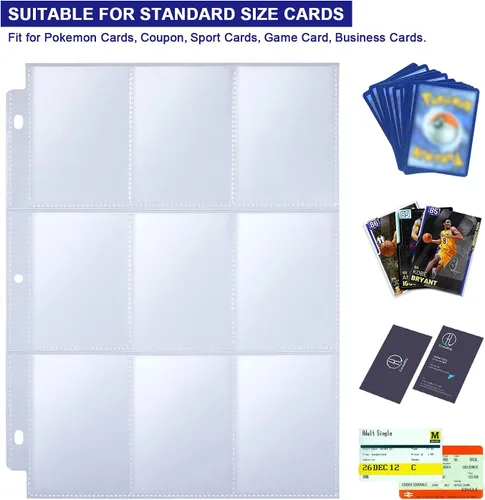 Vista 4 de Paquete de 36 protectores de páginas de 9 bolsillos, capacidad para 324 tarjetas, fundas para tarjetas de intercambio de páginas, páginas