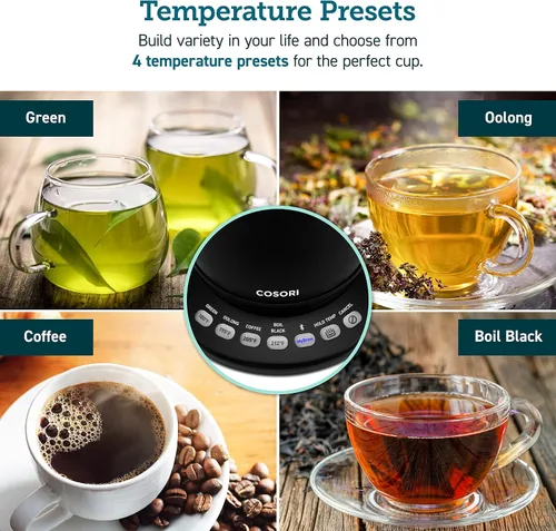 Vista 4 de COSORI Hervidor eléctrico de cuello de cisne inteligente Bluetooth con control de temperatura variable, negro y cafetera para verter sobre con acero
